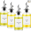 Olive Oil Dispenser Bottle - Includes 55 Kitchen Essential Labels - Cooking Oil Bottles for Kitchen, Coffee Syrup Dispenser - Pourer Spout with 11.8 fl oz Glass Container Cruet - 4pcs Silver-Ruum Studio Home