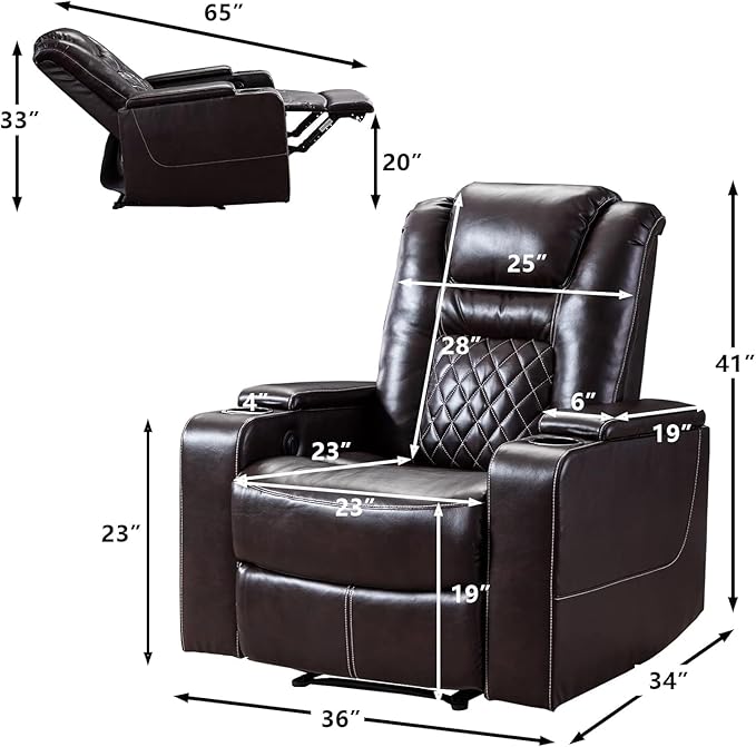 CANMOV Electric Power Recliner Chair Set of 2, Breathable Leather Home Theater Seating with Hidden Arm Storage, Power Recliner Chair for Living Room with USB Ports and Cup Holders,Brown-Ruum Studio Home