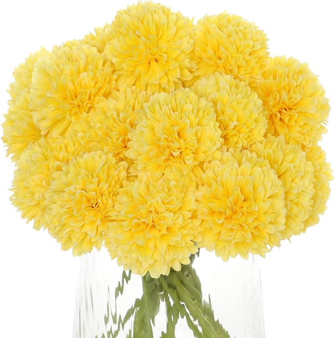 Kimura's Cabin 20Pcs Artificial Mums Flowers Fake Silk Chrysanthemum Balls Flower for Home Decor Easter Table Fall Bouquets Wedding Party DIY Decorations (Yellow)-Ruum Studio Home