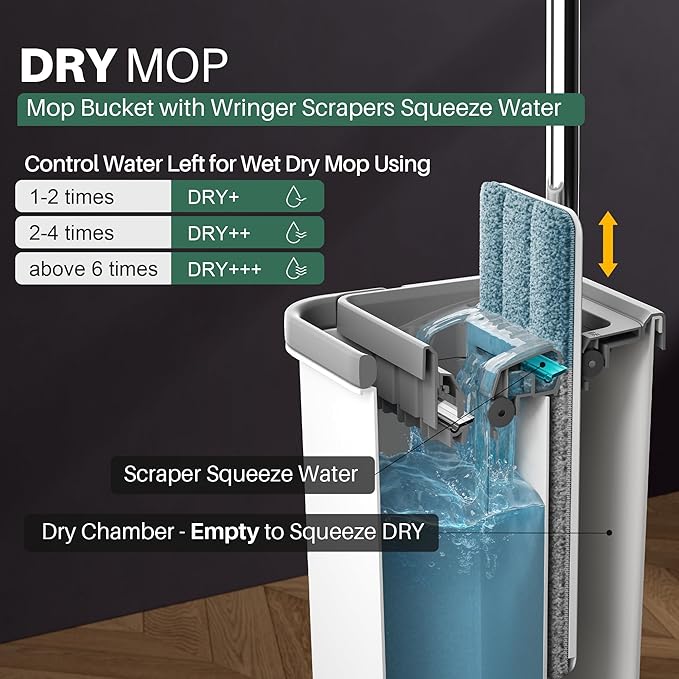 JOYMOOP Mop and Bucket with Wringer Set, Hands Free Flat Floor Mop and Bucket, with 8 Washable Microfiber Pads, Wet and Dry Use, Floor Cleaning System-Ruum Studio Home
