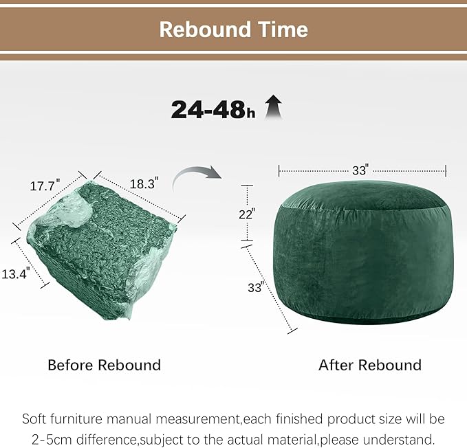 Bean Bag Chairs for Adults - Memory Foam Furniture BeanBag Chair - Kids/Teens Sofa with Soft Micro Fiber Cover - Round Fluffy Couch for Living Room Bedroom College Dorm - 3 ft, Green-Ruum Studio Home