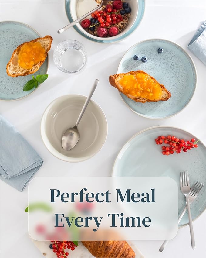 32 Piece Dinnerware Sets for 8 - Modern Style Stoneware Dinnerware Set - Scratch Resistant, Dishwasher Safe Plates and Bowls Sets Ceramic, Dish Set, Bowl and Plate Set - Beige and Blue…-Ruum Studio Home