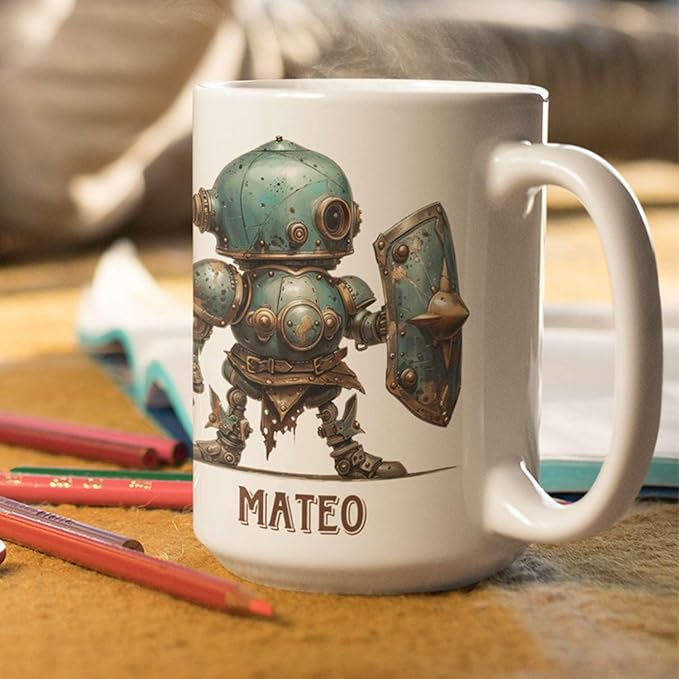 Custom Retro Robot Design Cup, Personalized Steampunk Robot Lover Ceramic Mug 11oz, Customized Coffee Cup With Name, Unique Mug Gift For Steampunk Enthusiast, Robot Cup On Birthday-Ruum Studio Home