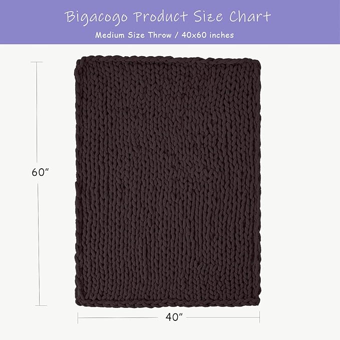 Bigacogo Chunky Knit Throw Blanket for Couch, 40x60 inches, 100% Hand Knitted with Thick Jumbo Chenille Yarn, Cozy Soft Large Rope Knot Cable Crochet Blankets for Sofa Bed Living Room, Chocolate-Ruum Studio Home