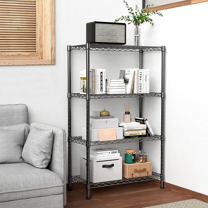 1000 lbs Storage Shelving Steel Heavy Duty 4-Tier Utility Shelving Unit Steel Organizer Wire Rack for Home,Kitchen,Office (13.7" D x 29.5" W x 47.2" H)-Ruum Studio Home