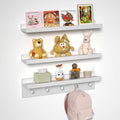 MBYD Picture Shelf Ledge, 24 Inch Floating Shelves for Wall, Nursery Book Shelves with Hooks Set of 3, Floating Shelf Wall Mounted for Bathroom,Kids Room, Living Room, Kitchen Bedroom White-Ruum Studio Home