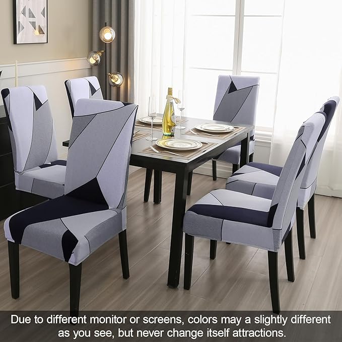 JQinHome Pattern Chair Covers for Dining Room Set of 4, High Stretch Removable Washable Parsons Chair Slipcover for Home Party Hotel Wedding Ceremony (White Grey,4PCS)-Ruum Studio Home