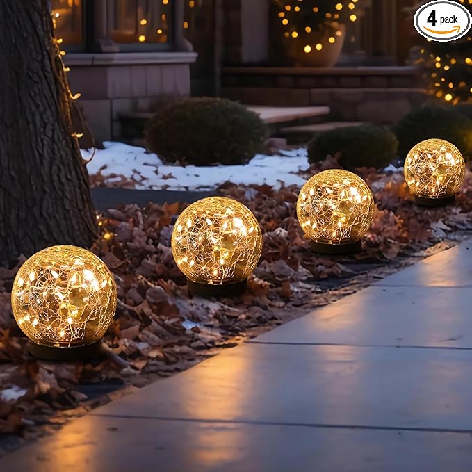 Solar Globe Lights Outdoor Waterproof-Solar Balls-Solar Garden Lights-Orbs for Outside 4 Pack Cracked Glass Ball for Lawn Patio Yard Backyard Decorations-Ruum Studio Home