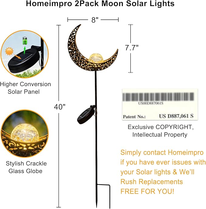2Pack Moon Garden Solar Lights Outdoor Stakes Waterproof, Gifts for Mom, Crackle Glass Patio, Backyard Decorations, Balcony Lawn Ornaments, for Women Men Grandma (Bronze)-Ruum Studio Home