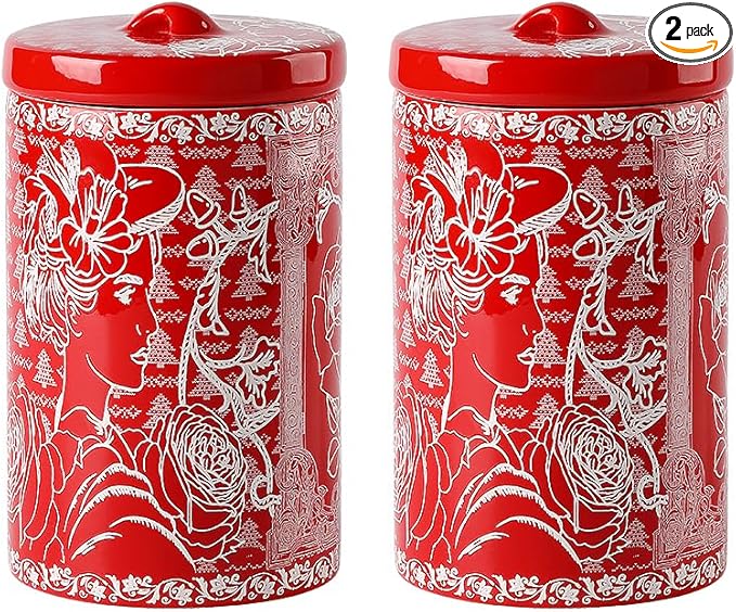 Porlien Lady Porcelain 15-ounce Canisters Set of 2, Food Storage Containers with Lid for Coffee Beans, Tea, Condiments & Nuts, Gifts for Mothers'Day, Thanksgiving, Christmas, Valentine’s Day-Ruum Studio Home