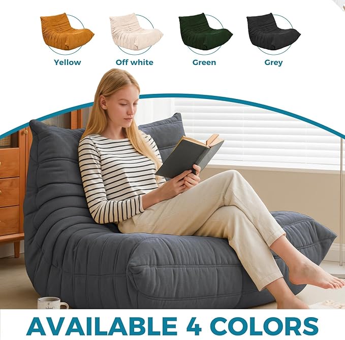 Modern Living Room Chair, Big Bean Bag Adult Floor Sofa, Togo Recliner Memory Foam Lazy Couch Suitable Balcony for Fireside Chair (Dark Grey)-Ruum Studio Home