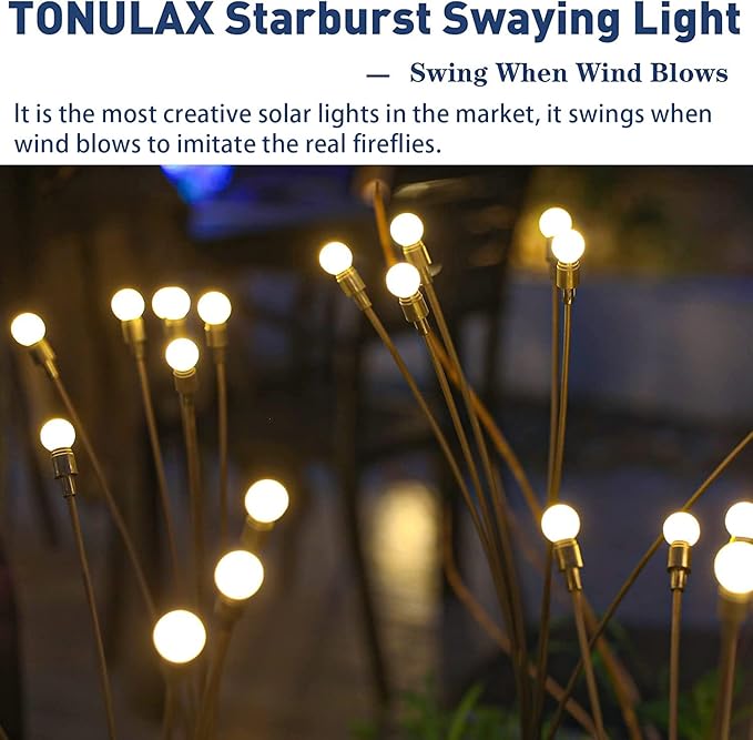 TONULAX Solar Garden Lights - New Upgraded Solar Swaying Light, Sway by Wind, Solar Outdoor Lights, Yard Patio Pathway Decoration, High Flexibility Iron Wire & Heavy Bulb Base, Warm White(2 Pack)-Ruum Studio Home