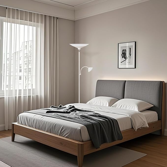Upgraded 2-Light Torchiere Floor Lamp - 34W Color Changing Standing Lamp with Remote, Rotatable Floor Reading Light, Modern Standing Light with for Living Room Bedroom Office, White-Ruum Studio Home