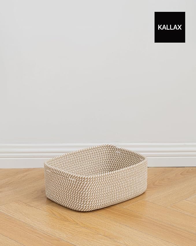 Small Woven Basket, 13.5 x 9.5 x 5 Inches, Storage Basket for Organizing, Cute Small Rope Shelf Closet Cube Storage Bins Baskets for Shelves, Dog Toy Gift Baskets Empty, 3 Pack Brown-Ruum Studio Home
