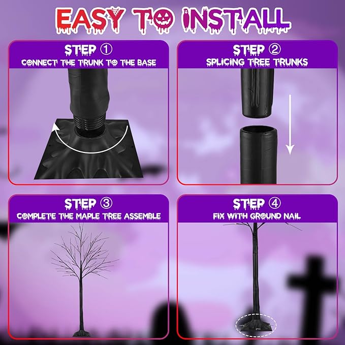 2Pack 4FT 100LED Black Halloween Tree Lights, Timer Function Halloween Trees with Purple and Orange Lights, Spooky Trees Light for Indoor Outdoor Halloween Decorations-Ruum Studio Home
