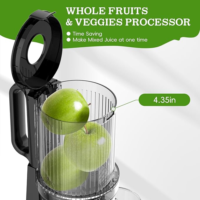 Cold Press Juicer, Juicer Machines with 4.35'' Wide Feed Chute, Stainless Steel Masticating Juicers Easy to Clean, Ergonomic Operational Panel Design, High Juice Yield, Gray Knob-Ruum Studio Home