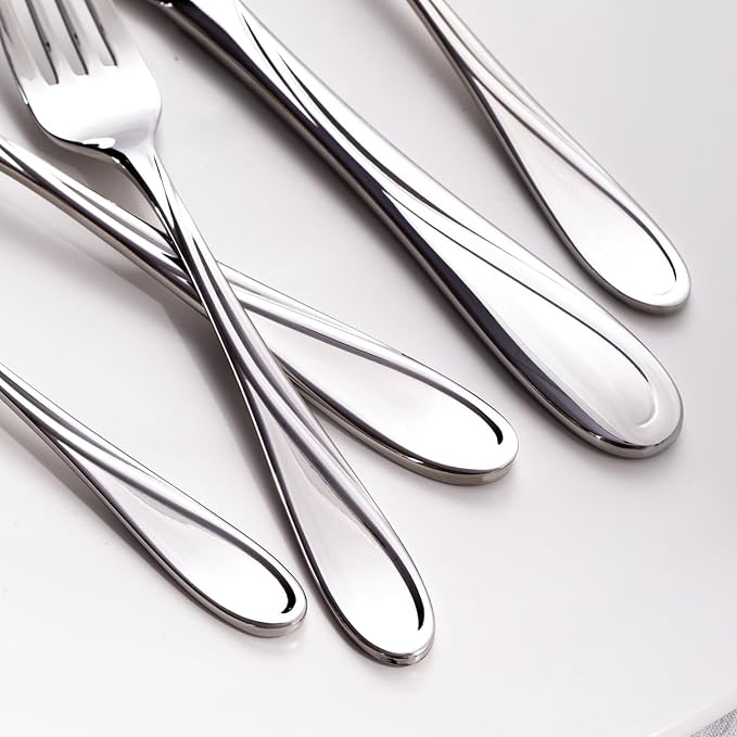 HIKAA Wave Design Silverware Gift Set for Wedding, 40-Piece Artistic Stainless Steel Flatware in Gift Box, Fibonacci Pattern Cutlery Set Service for 8, Mirror Polished-Ruum Studio Home