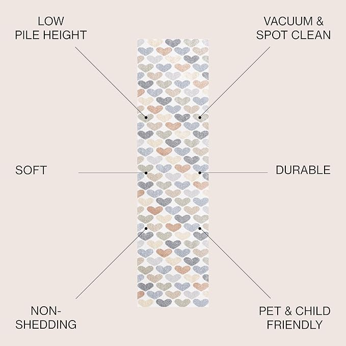 JONATHAN Y Machine-Washable Ivory/Blue/Orange Runner Rug, 2x8, Dila Modern Hearts Geometric, Kids & Novelty, Vintage, Bedroom, Kitchen, Living Room, Easy-Cleaning, Non-Shedding (KDW101A-28)-Ruum Studio Home