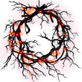 Halloween Black Branch Wreath Signs for Front Door with Red Lights,Handcrafted Halloween Horror Wreath for Indoor Outdoor Party Window Wall Decor Farmhouse Garland Yard-Ruum Studio Home
