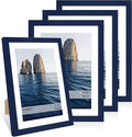 10x14 Picture Frame Set of 4, 10 x 14 Wood Photo Frames with Mat for 8x12 or 30x40cm Diamond Painting Art, Wooden Frame with Real Glass Cover for Wall and Tabletop Display,Blue-Ruum Studio Home