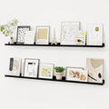 Picture Ledge Shelf, Solid Pine Wood Floating Shelves Set of 2, 48 Inches Nursery Book Shelves for Toys Storage, Kids Bookshelf Wall Mounted for Living Room Bedroom Decor Books Photo Frames, Black-Ruum Studio Home