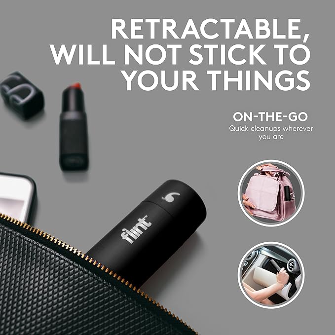 Flint Classic Black Retractable Mini Lint Roller with 90 Extra Sticky Sheets, Small and Portable Lint Roller, Ideal Pet Hair Remover, Travel Lint Rollers for pet Hair Extra Sticky-Ruum Studio Home
