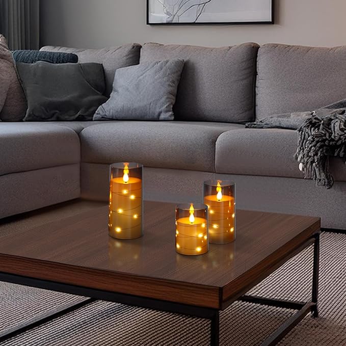 Aignis Flickering Flameless Candles Battery Operated Candles LED Candles with Remote Timer for Home/Wedding/Birthday/Holiday Decor, Grey 3D Flame Set of 3 (D3 xH4 5" 6")-Ruum Studio Home