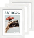 8.5x11 Picture Frame Set of 3 - White Woodgrain, Solid Wood & HD Tempered Glass, Table Display or Wall Hanging-Ruum Studio Home