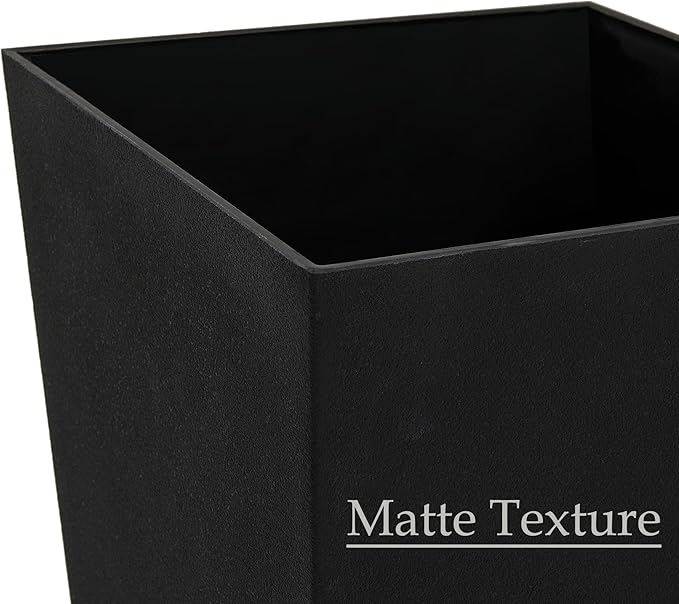 Worth Garden 2-Pack Black Matte Texture Square Tapered Planter - 25.5" H. Tall Plastic Plant Pots with Drain Hole for Indoor Outdoor - Modern Decorative Flower Pots for Front Porch, Patio, Deck-Ruum Studio Home