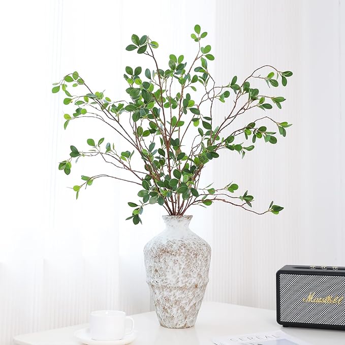 ucky Artificial Realistic Eucalyptus Stems，Decoration Greenery Stems ，43 Inch 4 Pcs, Realistic Touch Flexible Branches, Green Fake Plant, for Home Decor Tables Vases Garden Decoration-Ruum Studio Home