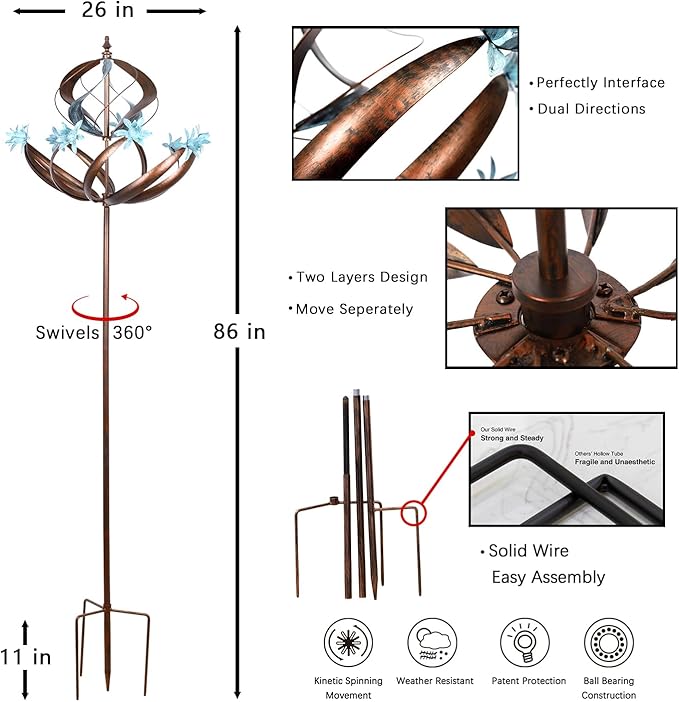 Wind Spinners Outdoor Metal - 86" Height Extra Large Kinetic Wind Spinner Sculpture for Yard and Garden, Ideal Gifts for Birthday, Anniversary and Housewarming-Ruum Studio Home