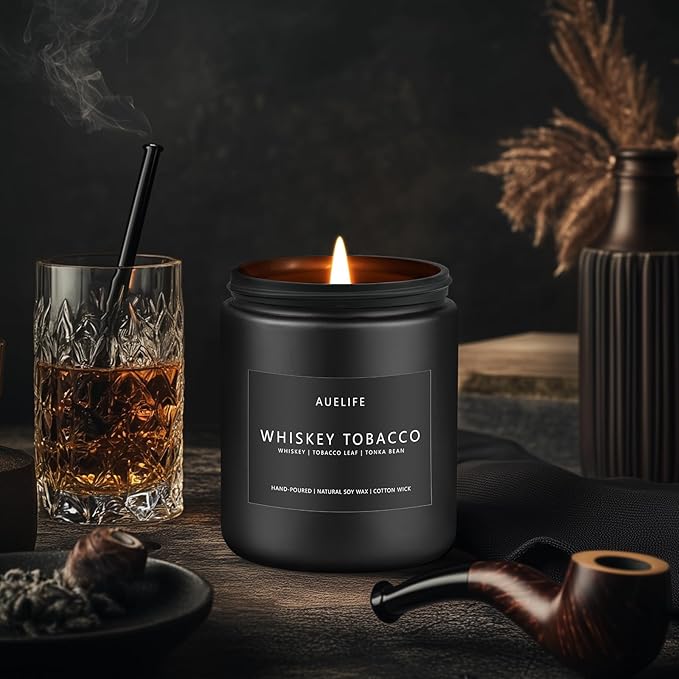 Scented Candles Set | Gifts for Men - 4Pack Masculine Candle, Soy Candles for Home Scented, Aromatherapy Gift for Dad Fathers Day, Home Fragrance of Whiskey Tobacco/Mahogany/Amber Patchouli/Leather-Ruum Studio Home