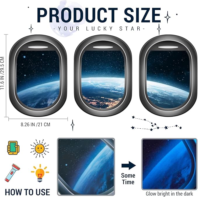 Quanhaigou Glow in The Dark 3D Space Wall Decals, Set of 3 Galaxy Window Stickers for Wall,Planet Themed Room Decor for Kids Boys-Ruum Studio Home