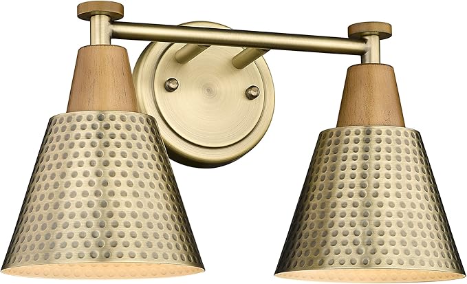 FEMILA Bathroom Light Fixtures, 2-Light Bathroom Vanity Lights Over Mirror, Antique Brass Wall Sconces, Hammered Metal Shade, 4FG59B-2W BG-Ruum Studio Home