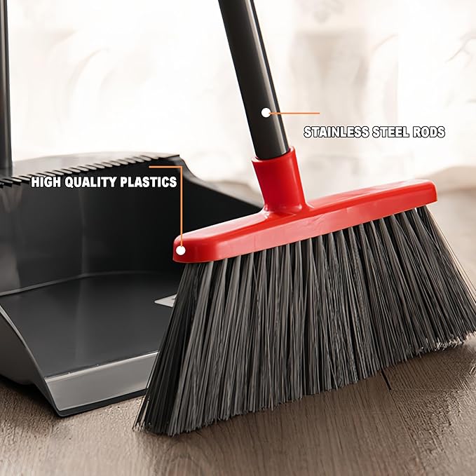 Small Broom Stiff Bristles Brush with Long Handle Indoor or Outdoor Compact Broom for Sweeping Patio Garage Garden,Deck,Concrete Floor,Bathroom (Red)-Ruum Studio Home