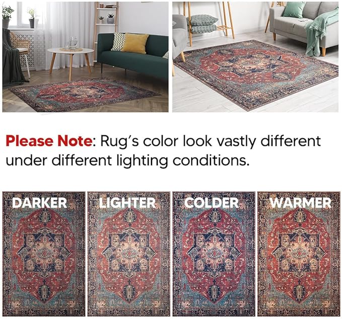 Keen Home Design 5x7 Rug - Machine Washable Area Rug with Non-Slip Backing, Ideal for Living Room, Dining Room, Bedroom - Vintage, Easy Clean, Durable, Low Pile Rug - (5' x 7')-Ruum Studio Home