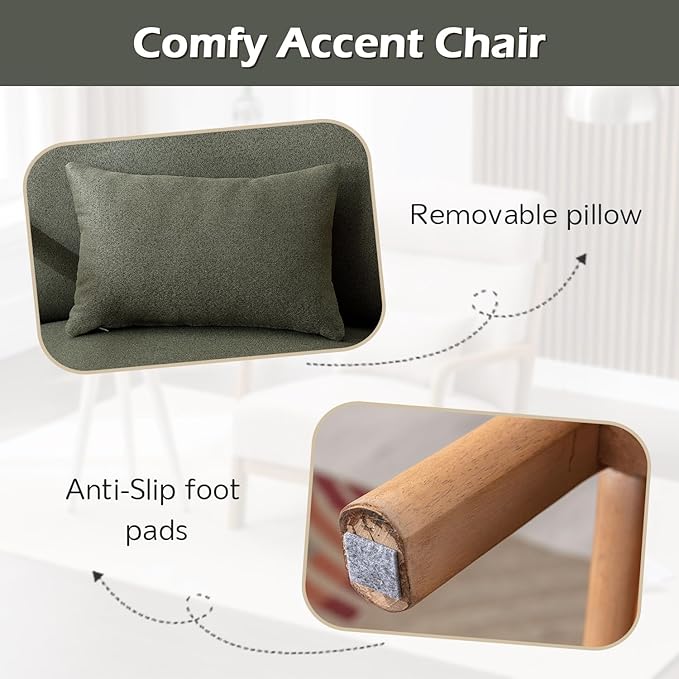 INZOY Mid Century Modern Accent Chair Set of 2, High Back Reading Armchair with Wood Frame, Upholstered Living Room Chairs with Waist Cushion, Single Lounge Arm Chair for Bedroom Sunroom, Green-Ruum Studio Home