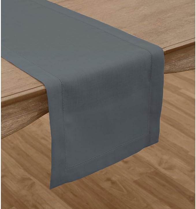 Solino Home Linen Hemstitch Table Runner 36 Inches - 100% Pure Linen Dark Grey Table Runner 14 x 36 Inch Ideal for Dresser and Coffee Tables - Classic Hemstitch - Thanksgiving-Ruum Studio Home