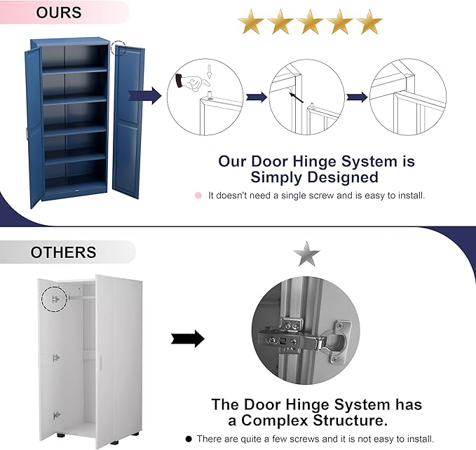 71" Storage Cabinet, Metal Pantry Cabinet, Kitchen Pantry Storage Cabinets with Doors and 4 Shelves, Cabinets for Laundry Room, Living Room, Dinning Room, Assembly Required, Blue-Ruum Studio Home