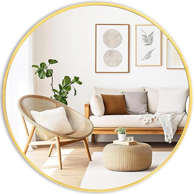 Fabuday Round Gold Mirror for Wall - 20 Inch Circle Mirror for Bathroom, Living Room Decor, Metal Golden Framed Small Circular Mirror-Ruum Studio Home
