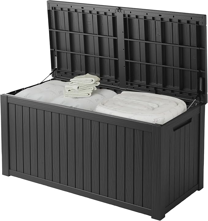 200 Gallon Resin Deck Box, Waterproof Outdoor Storage Bin for Patio Furniture, Pool Accessories, and Garden Tools, Lockable & UV-Resistant, Black-Ruum Studio Home