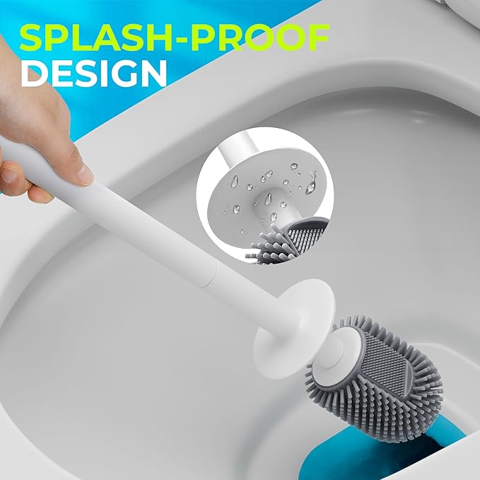Silicone Toilet Brush and Holder Set with L-Shaped Brush Head, Wall Mounted Toilet Brush Set with Long Non-Slip Handles, Compact Toilet Bowl Cleaner Brush Suitable for RV Trailers & Bathroom (2 Pack)-Ruum Studio Home