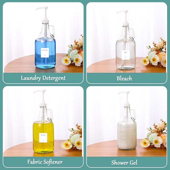 Glass Laundry Detergent Dispenser with Pump, 64OZ Liquid Laundry Soap Dispenser, Fabric Softener Dispenser Bottle for Laundry Room Organization and Storage, 2 Pack-Ruum Studio Home