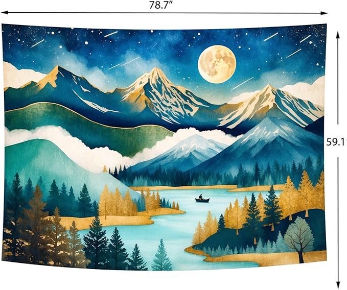 Delur Mountain Tapestry Boho Moon Stars Starry Night Tapestry Wall Hanging Forest Tree Nature Landscape Psychedelic Headboard for Bedroom Living Room Home Decor (59.1" x 78.7")-Ruum Studio Home