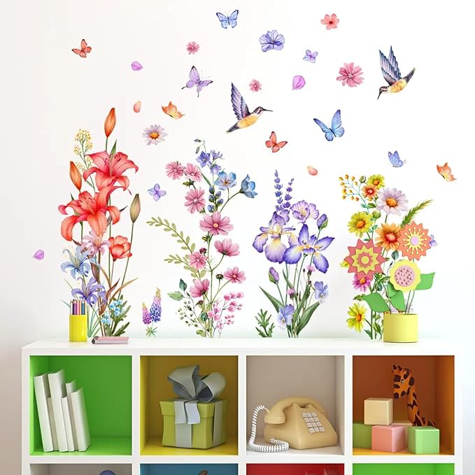 Set of 40 PCS Hello Spring Summer Window Cling Sticker Daisy, Sunflower, Birds, and Butterfly Window Stickers, Spring and Summer Decor, Home, Shop Window Glass Display Stickers (Floral with Birds)-Ruum Studio Home