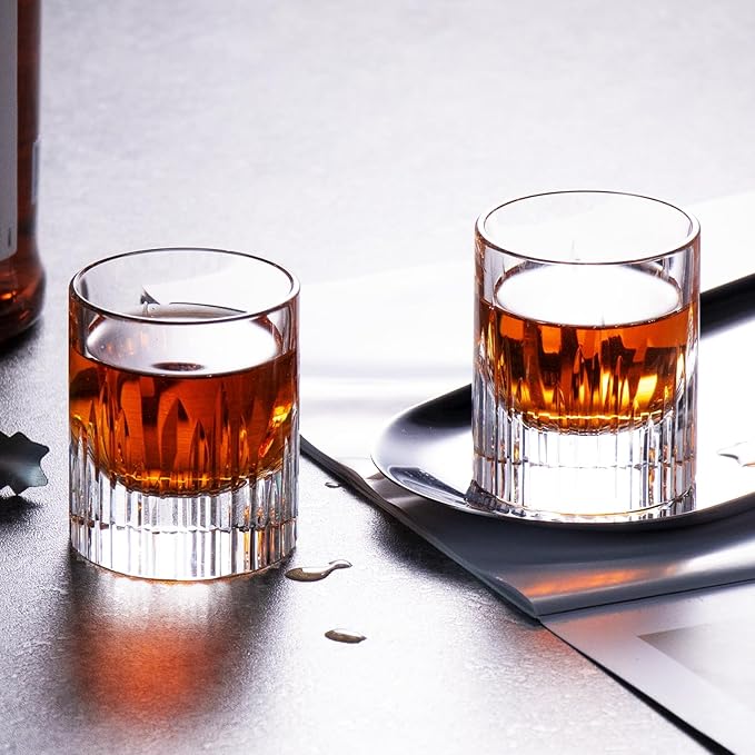 KAMMAK Crystal Whiskey Glasses Set of 2, Luxury 2.03oz Old Fashioned Glasses Stemless, Handcrafted Liquor Glasses, Hand Blown Scotch Cup for Women, Men Barware Gift for Cocktail, Bourbon-Ruum Studio Home