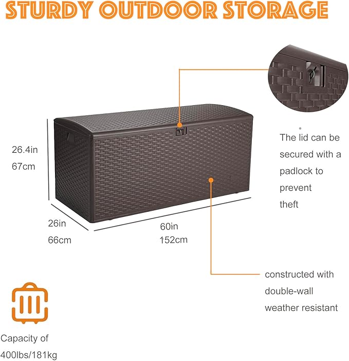 Alsophila150 Gallon Large Storage Box with Lid,Waterproof Outdoor Storage Container for Patio Furniture Cushions, Gardening Tools, Pool Accessories,Lockable Resin Deck Box with Smooth Hydraulic Lid-Ruum Studio Home