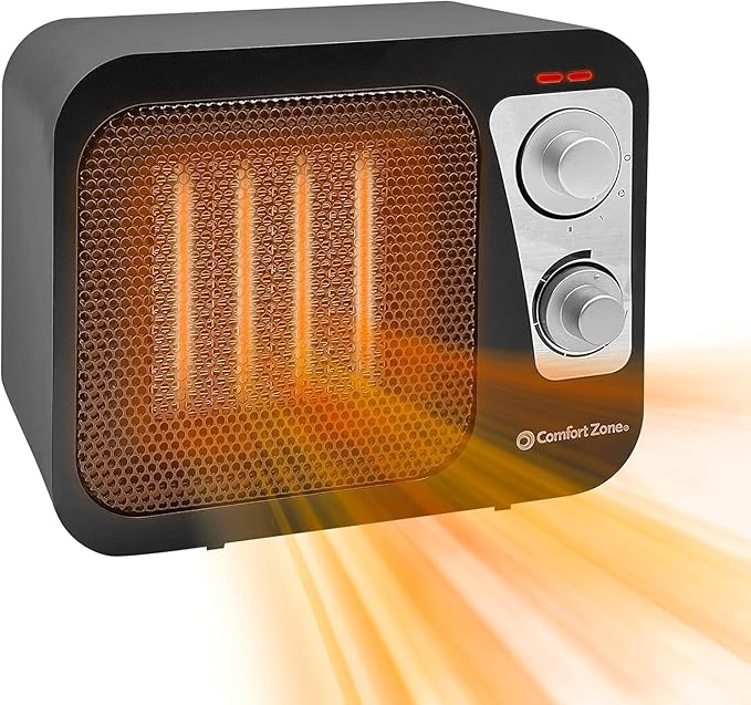 Comfort Zone Space Heaters for Indoor Use, Portable Heater, Fast Heating, Electric Heater, Thermostat, Retro Design, Bedroom Heater with Overheat Protection, Safety Tip-Over Switch 1,500W, Black-Ruum Studio Home