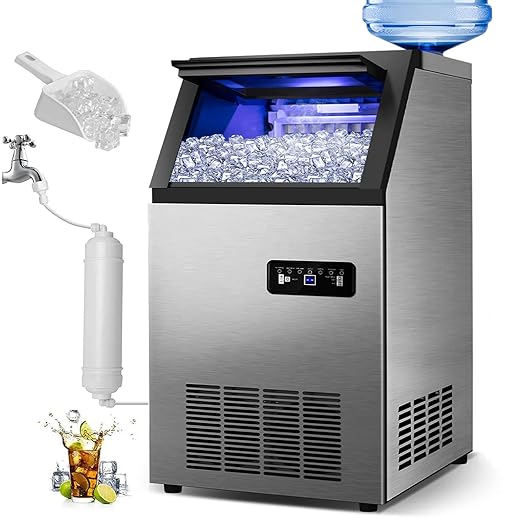 Commercial Ice Maker Machine 120Lbs/24H with 35Lbs Ice Capacity, 45Pcs Clear Ice Cubes Ready in 11-20Mins, Stainless Steel Under Counter Freestanding Large Ice Machine, 2 Water Inlet Modes-Ruum Studio Home