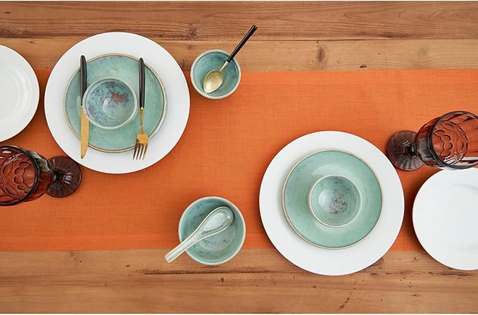 Solino Home Linen Pumpkin Table Runner 60 Inches - 100% Pure Linen Farmhouse Short Table Runner 14 x 60 Inch Ideal for Dresser and Coffee Tables - Fete - Fall, Autumn, Halloween, Thanksgiving-Ruum Studio Home